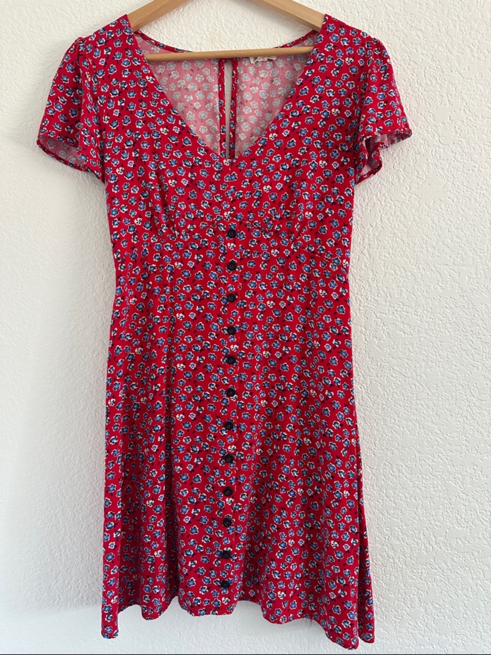 Mason & Belle - Red Floral Button-Front Mini Dress - Size S- Would fit M